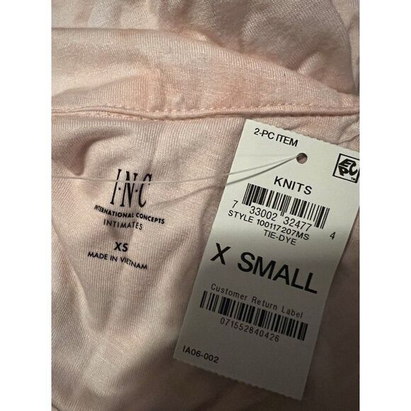 INC Women's Pink Tie-Dye Button Down Top & Shorts Pajama Set Extra Small NWT - Picture 3 of 5